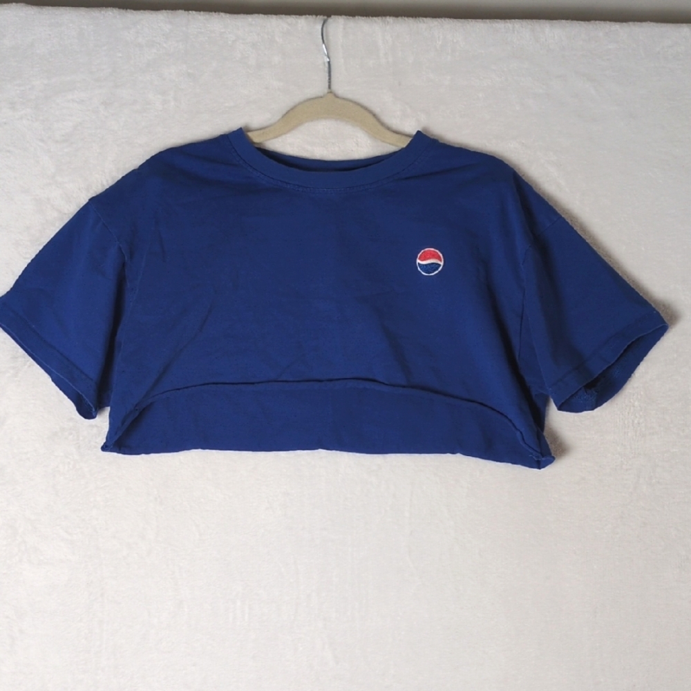 PEPSI Women's‎ Blue Pepsi Logo Cropped Oversized T Shirt Size S